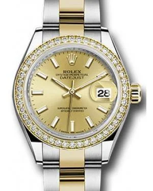 Rolex Datejust 28MM 279383 Champagne Index Diamond Bezel Yellow Gold & Stainless Steel Oyster - NEW