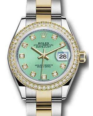 Rolex Datejust 28MM 279383 Mint Green Diamond Markers & Bezel Yellow Gold & Stainless Steel Oyster - NEW