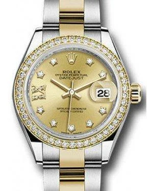 Rolex Datejust 28MM 279383 Champagne Diamond Roman 9 o' Clock Diamond Bezel Yellow Gold & Stainless Steel Oyster - NEW