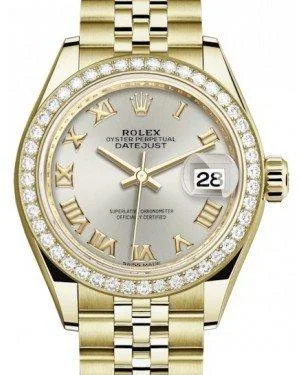 Rolex Lady Datejust 28 Yellow Gold Silver Roman Dial & Diamond Bezel Jubilee Bracelet 279138RBR