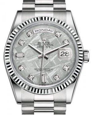 Rolex Day-Date 36 White Gold Meteorite Diamond Dial & Fluted Bezel President Bracelet 118239