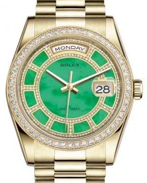 Rolex Day-Date 36 Yellow Gold Carousel of Green Jade Diamond Dial & Diamond Bezel President Bracelet 118348