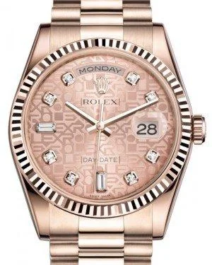 Rolex Day-Date 36 Rose Gold Pink Jubilee Diamond Dial & Fluted Bezel President Bracelet 118235