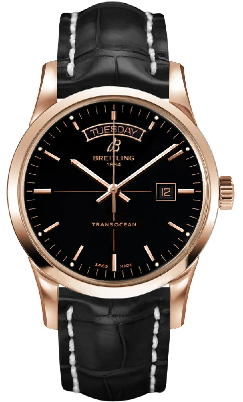 Breitling Transocean Day & Date 18k Red gold - Black 43mm Dial