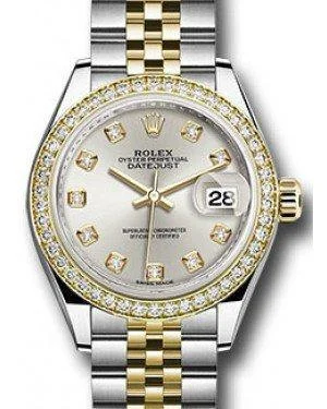 Rolex Datejust 28MM 279383 Silver Diamond Markers & Bezel Yellow Gold & Stainless Steel Jubilee - NEW