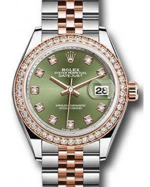 Rolex Datejust 28MM 279381 Olive Green Diamond Markers & Bezel Rose Gold & Stainless Steel Jubilee - NEW