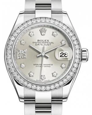 Rolex Lady Datejust 28 White Gold/Steel Silver Diamond IX Dial & Diamond Bezel Oyster Bracelet 279384RBR