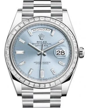 Rolex Day-Date 40 Platinum Ice Blue Diamond Dial & Diamond Bezel President Bracelet 228396RBR