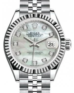 Rolex Lady Datejust 28 White Gold/Steel White Mother of Pearl Diamond Dial & Fluted Bezel Jubilee Bracelet 279174