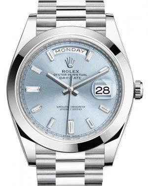 Rolex Day-Date 40mm Platinum Ice Blue Diamond Dial & Smooth Bezel President Bracelet 228206 -  NEW