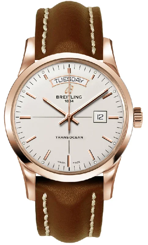 Breitling Transocean Day & Date 18k Red gold - Silver 43mm Dial