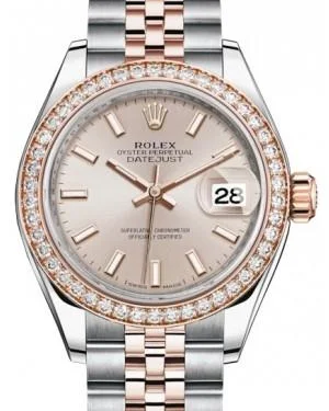 Rolex Lady Datejust 28 Rose Gold/Steel Sundust Index Dial & Diamond Bezel Jubilee Bracelet 279381RBR