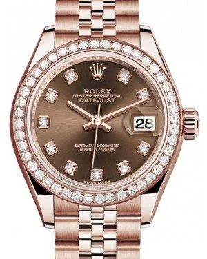 Rolex Lady Datejust 28 Rose Gold Chocolate Diamond Dial & Diamond Bezel Jubilee Bracelet 279135RBR