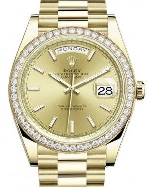 Rolex Day-Date 40 Yellow Gold Champagne Index Dial & Diamond Bezel President Bracelet 228348RBR