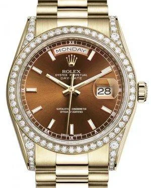 Rolex Day-Date 36 Yellow Gold Cognac Index Dial & Diamond Set Case & Bezel President Bracelet 118388