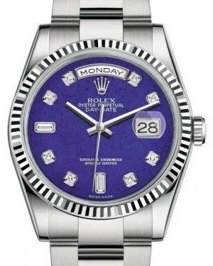 Rolex Day-Date 36 White Gold Lapis Lazuli Diamond Dial & Fluted Bezel Oyster Bracelet 118239