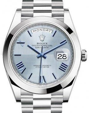 Rolex Day-Date 40mm Platinum Ice Blue Quadrant Roman Dial Roman Dial & Smooth Bezel President Bracelet 228206 -  NEW