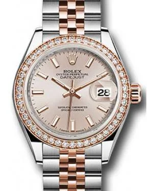 Rolex Datejust 28MM 279381 Sundust Index Diamond Bezel Rose Gold & Stainless Steel Jubilee - NEW