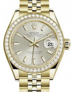 Rolex Lady Datejust 28 Yellow Gold Silver Index Dial & Diamond Bezel Jubilee Bracelet 279138RBR