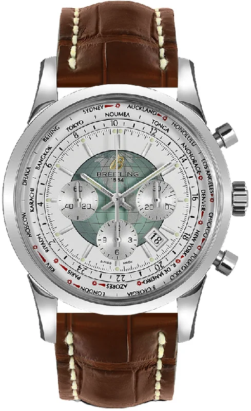 Breitling Transocean Chronograph Unitime Stainless Steel White 46mm