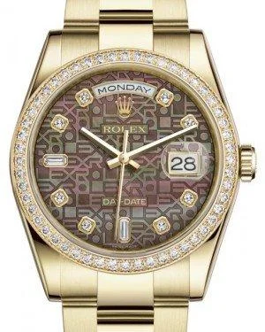 Rolex Day-Date 36 Yellow Gold Black Mother of Pearl Jubilee Diamond Dial & Diamond Bezel Oyster Bracelet 118348