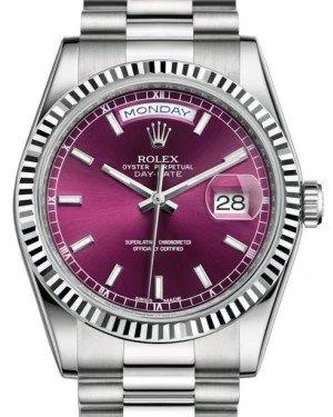 Rolex Day-Date 36 White Gold Cherry Index Dial & Fluted Bezel President Bracelet 118239