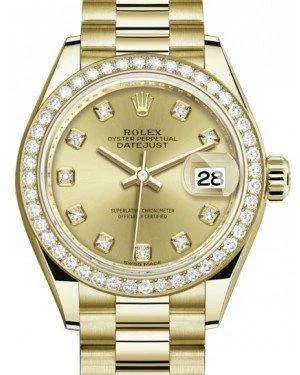 Rolex Datejust 28 279138 Champagne Diamond Markers & Bezel Yellow Gold President - NEW