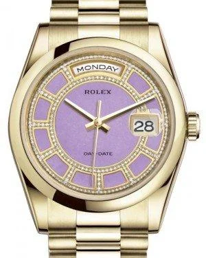 Rolex Day-Date 36 Yellow Gold Carousel of Lavender Jade Diamond Dial & Smooth Domed Bezel President Bracelet 118208