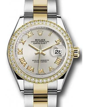 Rolex Datejust 28MM 279383 Silver Roman Diamond Bezel Yellow Gold & Stainless Steel Oyster - NEW