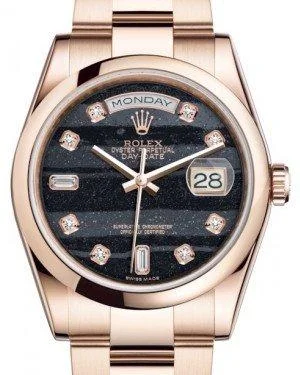 Rolex Day-Date 36 Rose Gold Ferrite Diamond Dial & Smooth Domed Bezel Oyster Bracelet 118205