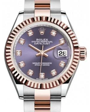 Rolex Lady Datejust 28 Rose Gold/Steel Aubergine Diamond Dial & Fluted Bezel Oyster Bracelet 279171 -NEW