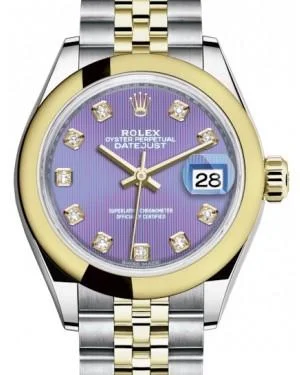 Rolex Lady Datejust 28 Yellow Gold/Steel Lavender Diamond Dial & Smooth Domed Bezel Jubilee Bracelet 279163