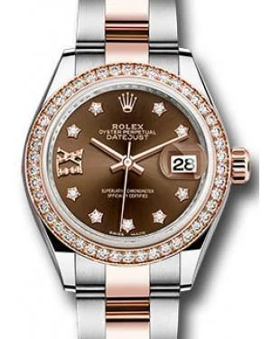 Rolex Datejust 28MM 279381 Chocolate Diamond Roman 9 o' Clock Diamond Bezel Rose Gold & Stainless Steel Oyster