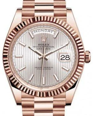 Rolex Day-Date 40 Rose Gold Sundust Stripe Index Dial & Fluted Bezel President Bracelet 228235 -  New