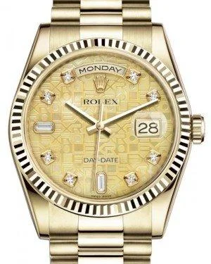 Rolex Day-Date 36 Yellow Gold Champagne Mother of Pearl Jubilee Diamond Dial & Fluted Bezel President Bracelet 118238