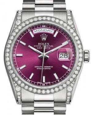 Rolex Day-Date 36 White Gold Cherry Index Dial & Diamond Set Case & Bezel President Bracelet 118389