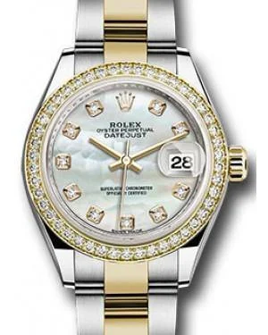 Rolex Datejust 28MM 279383 White Mother of Pearl Diamond Markers & Bezel Yellow Gold & Stainless Steel Oyster - NEW