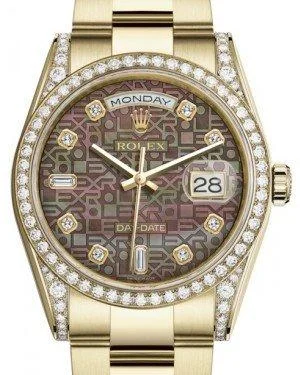 Rolex Day-Date 36 Yellow Gold Black Mother of Pearl Jubilee Diamond Dial & Diamond Set Case & Bezel Oyster Bracelet 118388