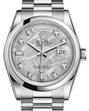 Rolex Day-Date 36 Platinum Meteorite Diamond Dial & Smooth Domed Bezel President Bracelet 118206