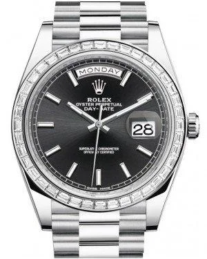 Rolex Day-Date 40 Platinum Black Index Dial & Diamond Bezel President Bracelet 228396TBR