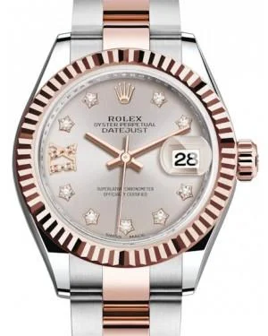 Rolex Lady Datejust 28 Rose Gold/Steel Sundust Diamond IX Dial & Fluted Bezel Oyster Bracelet 279171