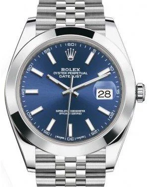 Rolex Datejust Blue 41mm Stick Smooth Bezel Dial Jubilee 126300 New 2024