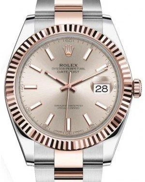 Rolex Datejust 41 Rose Gold/Steel Sundust Index Dial Fluted Bezel Oyster Bracelet 126331 -  New