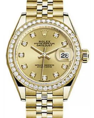 Rolex Datejust 28MM 279138 Champagne Diamond Markers & Bezel Yellow Gold Jubilee - NEW