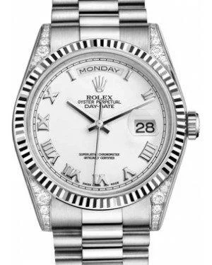 Rolex Day-Date 36 118339-WHTRFP White Roman Diamond Set Fluted White Gold President