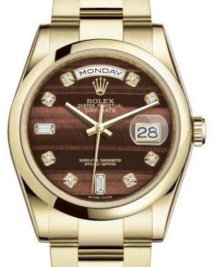 Rolex Day-Date 36 Yellow Gold Bull's Eye Diamond Dial & Smooth Domed Bezel Oyster Bracelet 118208