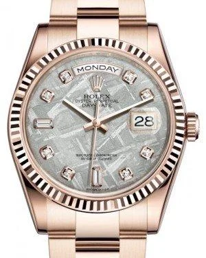 Rolex Day-Date 36 Rose Gold Meteorite Diamond Dial & Fluted Bezel Oyster Bracelet 118235