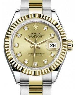 Rolex Lady Datejust 28 Yellow Gold/Steel Champagne Diamond Dial & Fluted Bezel Oyster Bracelet 279173