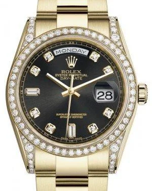 Rolex Day-Date 36 Yellow Gold Black Diamond Dial & Diamond Set Case & Bezel Oyster Bracelet 118388