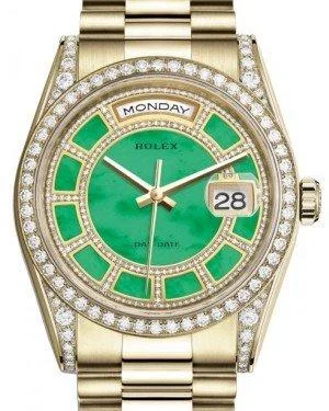 Rolex Day-Date 36 Yellow Gold Carousel of Green Jade Diamond Dial & Diamond Set Case & Bezel President Bracelet 118388